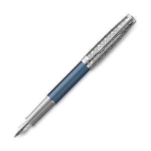 Parker Sonnet系列 2021年特別版藍桿金屬幾何圖案銀夾18K金筆咀墨水筆(PN-SON-PRMMBLU-CT-F)