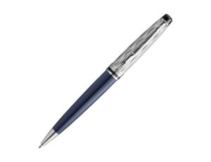 WATERMAN Expert系列Deluxe Blue深藍桿波浪紋銀夾 原子筆 (WTM-EXP-DLXBLU22-BP)