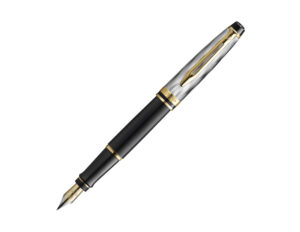 WATERMAN Expert系列Deluxe Reflection of Paris波浪紋黑杆金夾墨水筆 (WTM-EXP-DLXBLK-GT-F)