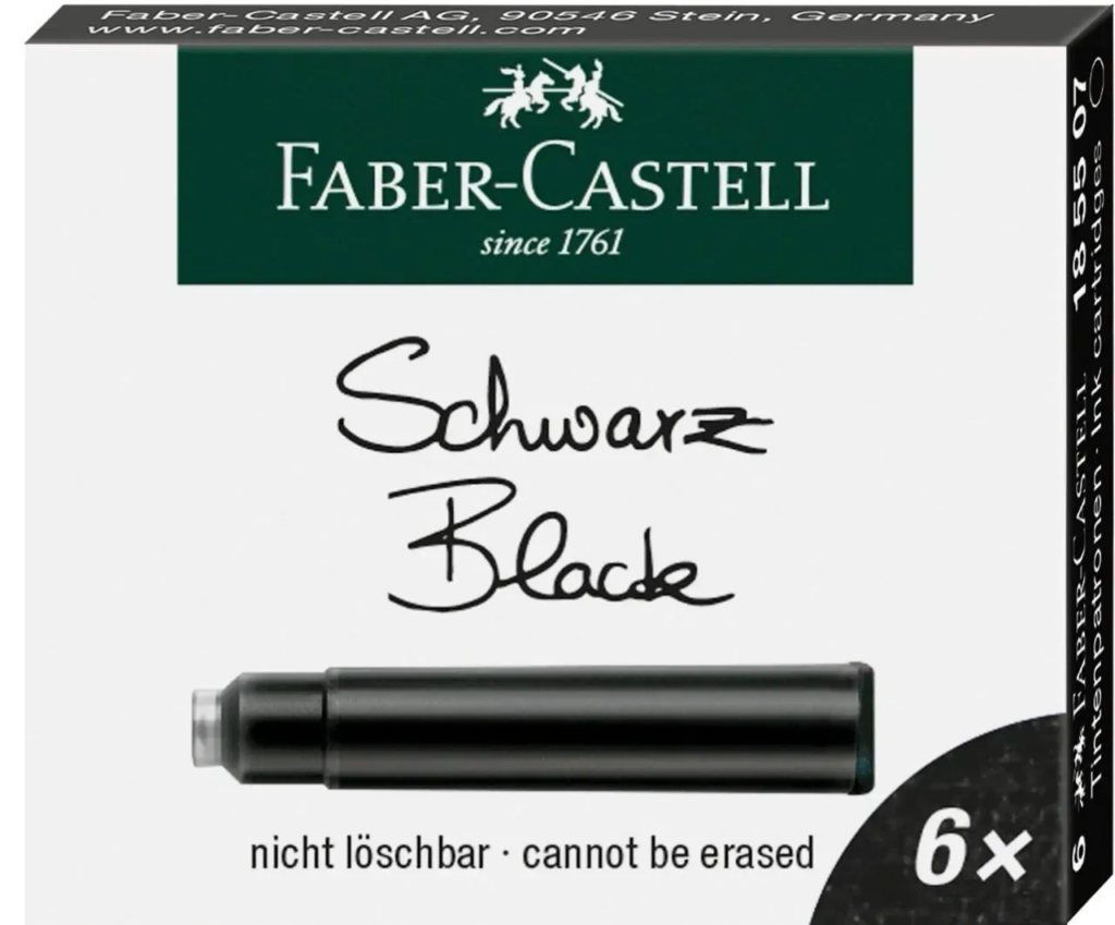 加購Faber Castell 墨水筆芯1盒6支 – 黑色