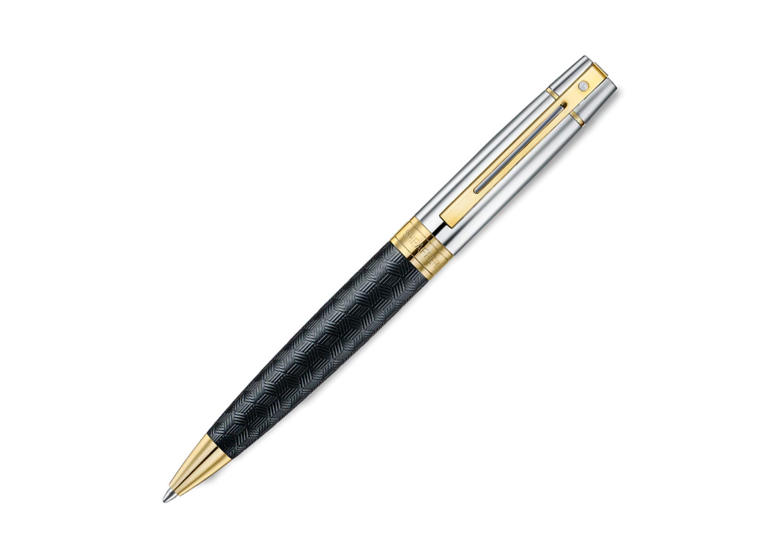 Sheaffer犀飛利300系列磨砂黑編織紋配亮鋼金夾原子筆 (SHF-300-CRMBLK-GT-BP)