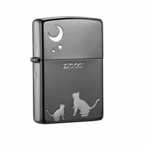 Zippo 日版火機 – 亮黑銀色喵望星空(ZPO-ZBT-3-148A)