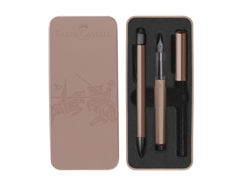 德國Faber-Castell Hexo系列鋁杆古銅色原子筆及墨水筆鐵盒套庄(FAB-HEX-BNZ-SET)