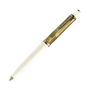 德國Pelikan Souveran系列400型珍貴賽璐珞玳瑁條紋白杆鍍24K黃金夾原子筆 (PLK-SUV400-WHTTOR-BP)