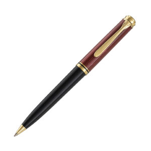 德國Pelikan Souveran系列600型珍貴賽璐珞紅色條紋配黑杆鍍24K黃金夾原子筆 (PLK-SUV600-RED-GT-BP)