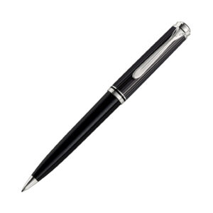 德國Pelikan Souveran系列605型珍貴賽璐珞深灰條紋配黑杆鍍鈀銀夾原子筆 (PLK-SUV605-GRY-CT-BP)