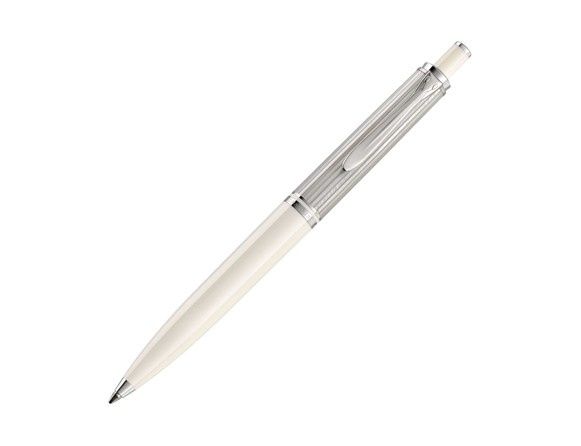 德國Pelikan Souveran系列405型珍貴賽璐珞灰色條紋鍍鈀銀夾原子筆 (PLK-SUV405-WHT-CT-BP)